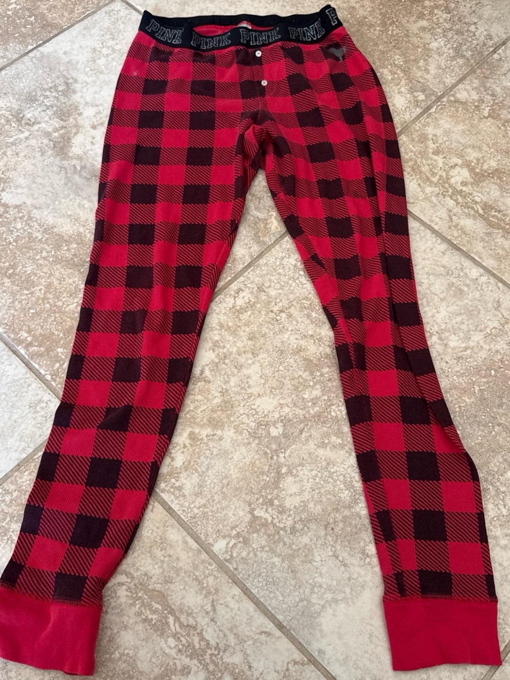 PINK Victoria's Secret' Red & Black Buffalo Plaid Thermal Bottoms